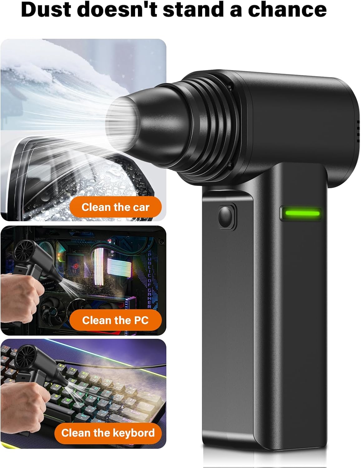 Compressed Air Duster, 300000RPM 500g Max Wind Pressure Cordless Rechargeable Electric Air Duster, Canned Air Duster for Computers, 4-Gear Turbo Dust Blower for Keyboard PC Outdoor Car