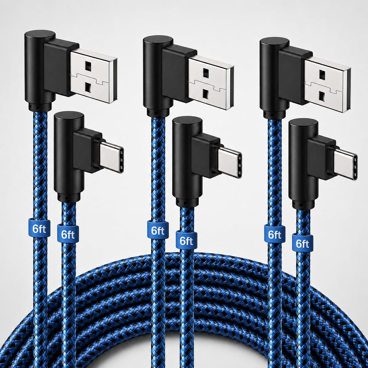 3 Pack 6FT 90 Degree Right Angle Braided Type C Fast Charging Cable USB-C Quick Charger Power Charge Cord for Samsung Galaxy S26 S25 S24 S23 S22 S21 Plus Ultra A17 A16 A15 A27 A26 A57 A56 A37 A36