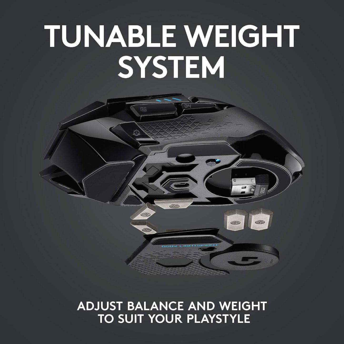 Logitech G502 Lightspeed Wireless Gaming Mouse with Hero 16K Sensor, PowerPlay Compatible, Tunable Weights and Lightsync RGB - Black (Renewed)