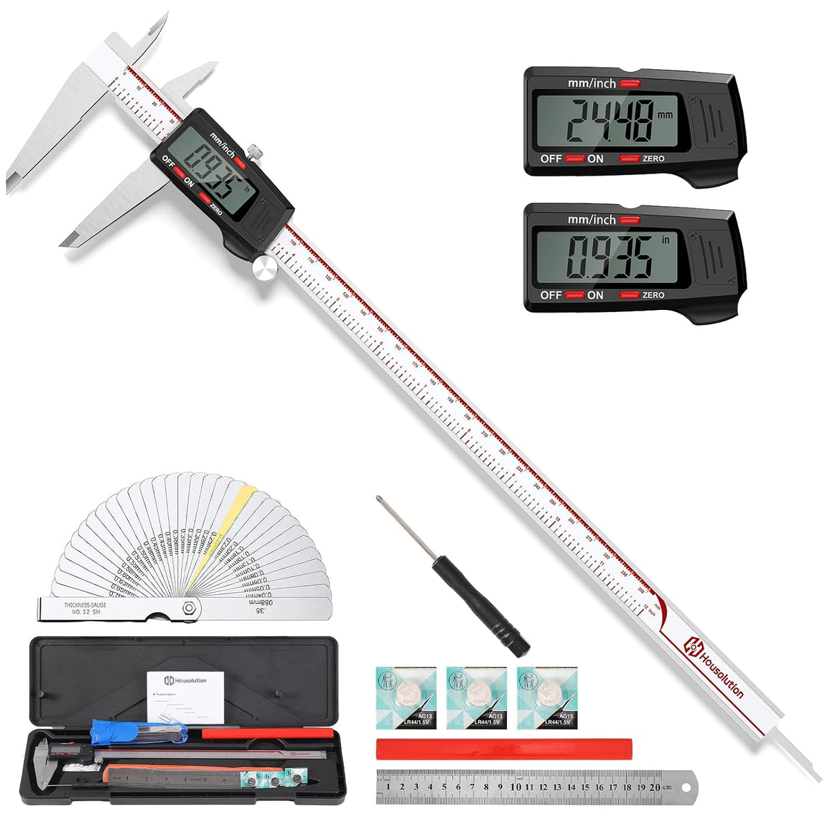 Housolution Digital Caliper 12 Inch, Caliper Measuring Tool with Large LCD Screen, Inch/MM, 4 Measuring Ways, Auto-Off LCD Stainless Steel Micrometer Vernier Caliper for Printing Jewelers Woodworkers