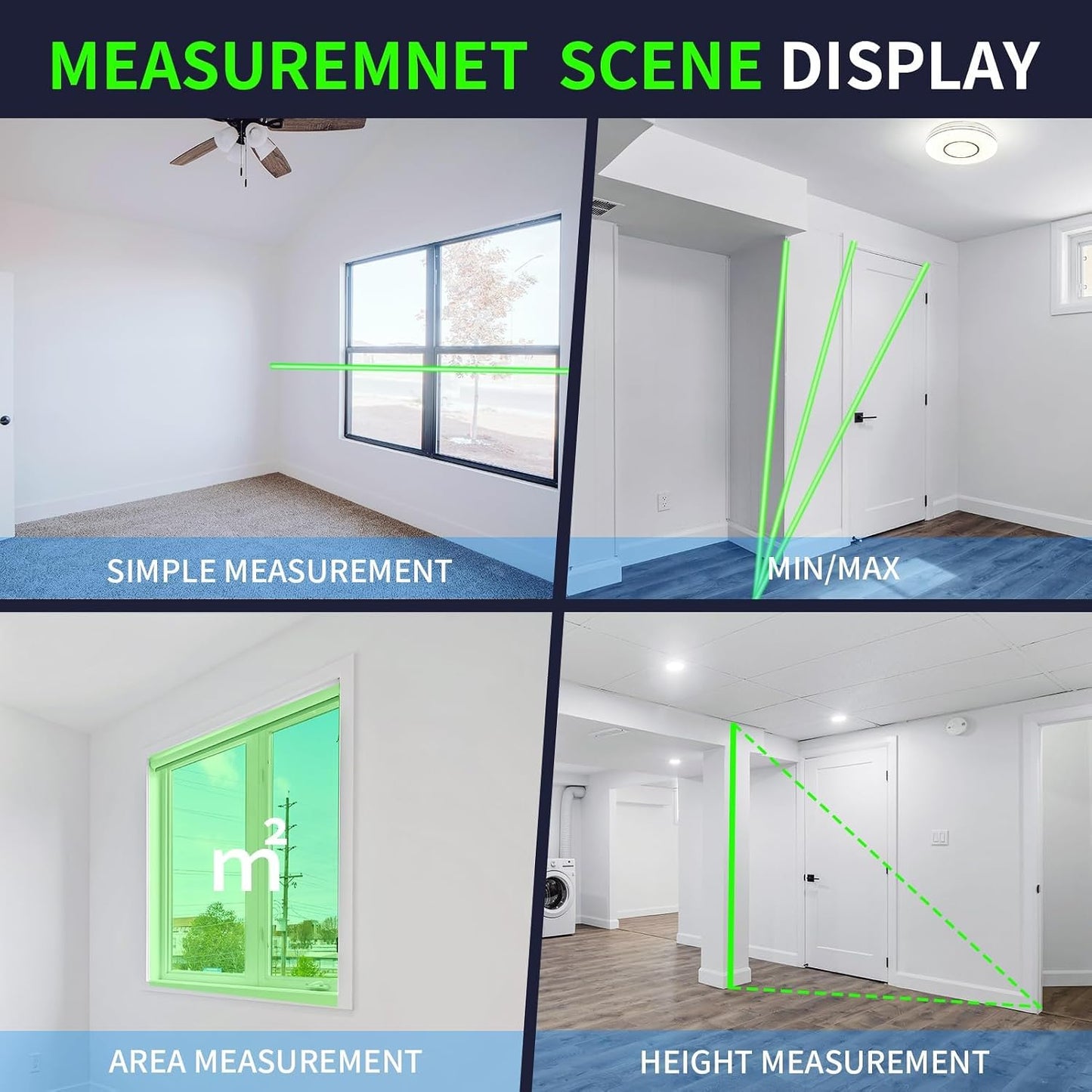 Green Laser Measure with Angle Sensor Rotating Color LCD Vibration