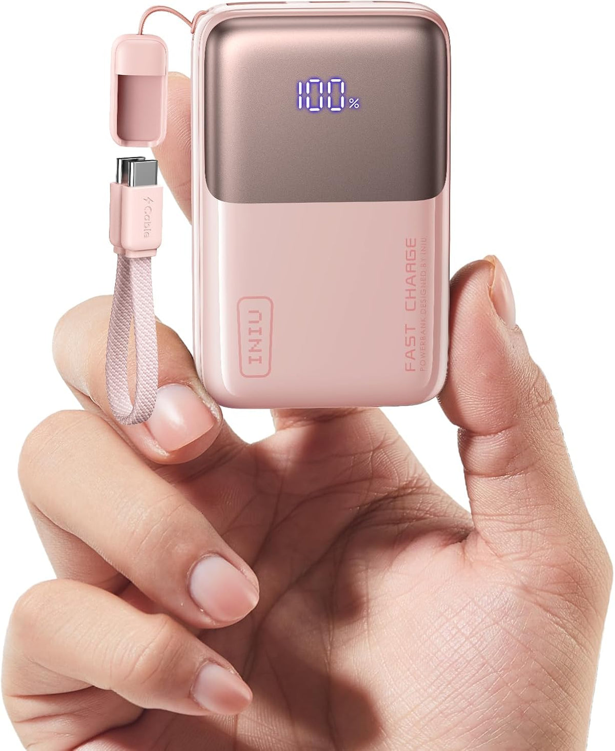 INIU Portable Charger, Ultra Mini 10000mAh 45W Fast Charging Power Bank | Flight-Safe, USB-C Cable, Travel Essential, 45W Battery Phone Pack for iPhone 17 16 Samsung S26 Google iPad etc, Light Pink