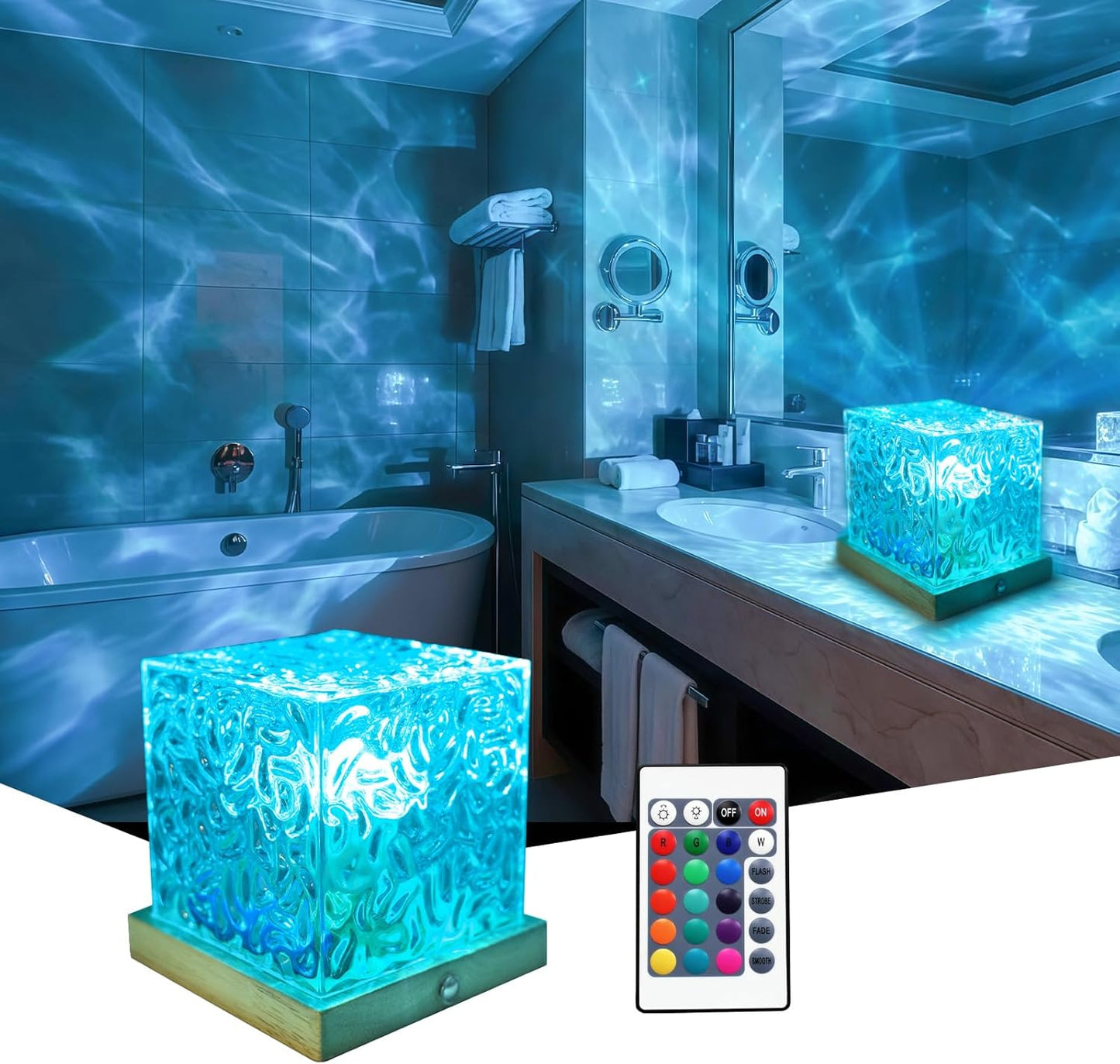 RICHMYC Ocean Wave Projector Light, 16 Colors Rotating Water Lamp, Remote | Beach Decor Sea Themed Gradual Northern Lights Projector for Office Bedroom Bathroom Bar Restaurant (Cordless)