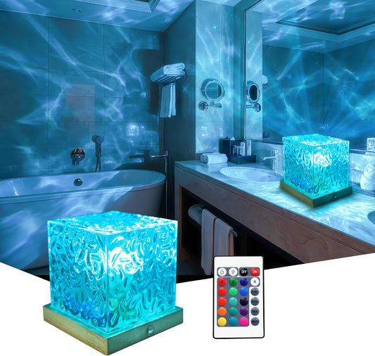 RICHMYC Ocean Wave Projector Light, 16 Colors Rotating Water Lamp, Remote | Beach Decor Sea Themed Gradual Northern Lights Projector for Office Bedroom Bathroom Bar Restaurant (Cordless)