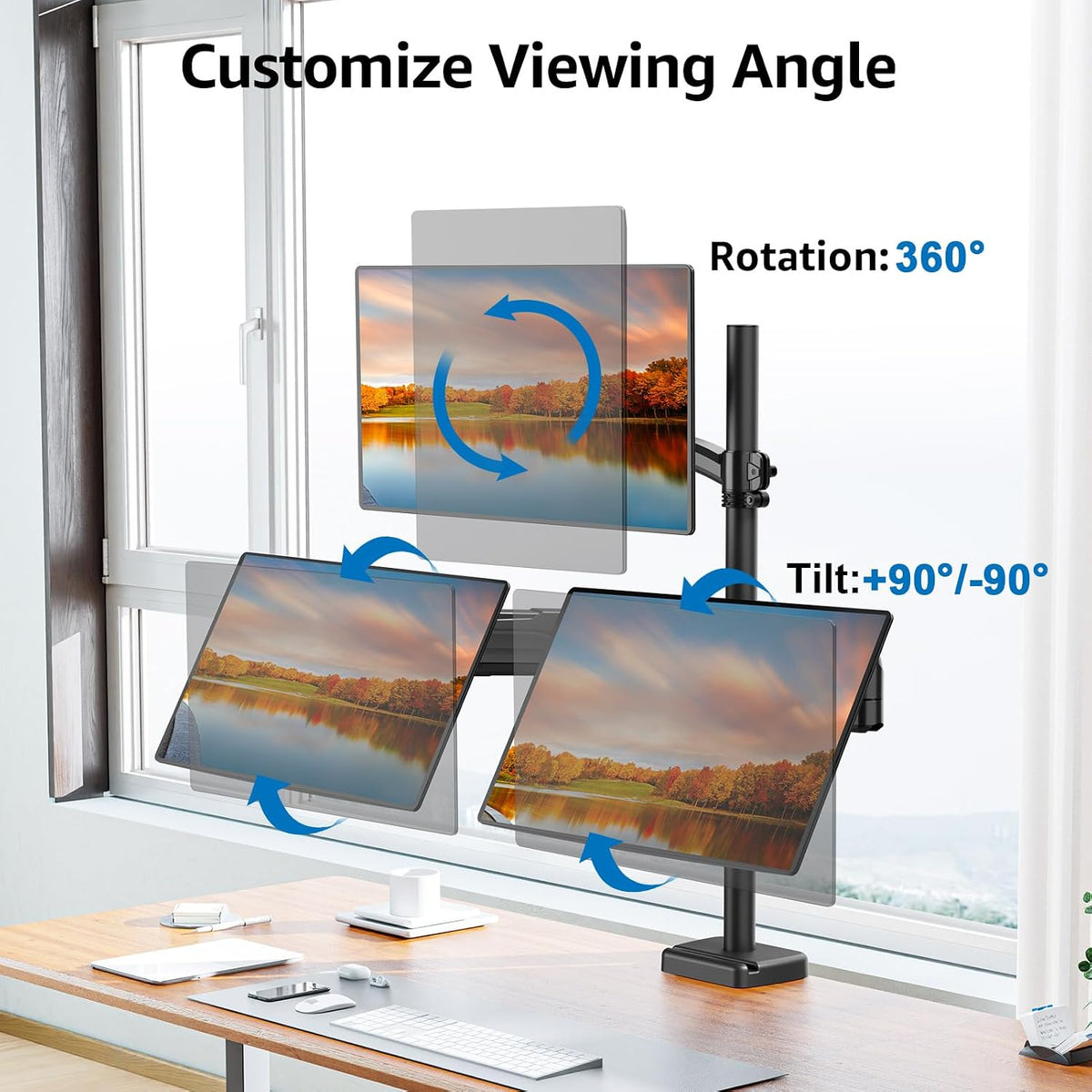 Triple Monitor Mount Fits Max 32" Computer Screen Triple Stand | Holds up to 17.6lbs Each Arm, 3 Monitor Desk Mount, Triple Arm with Tilt Swivel Rotation, VESA Mount 75/100mm