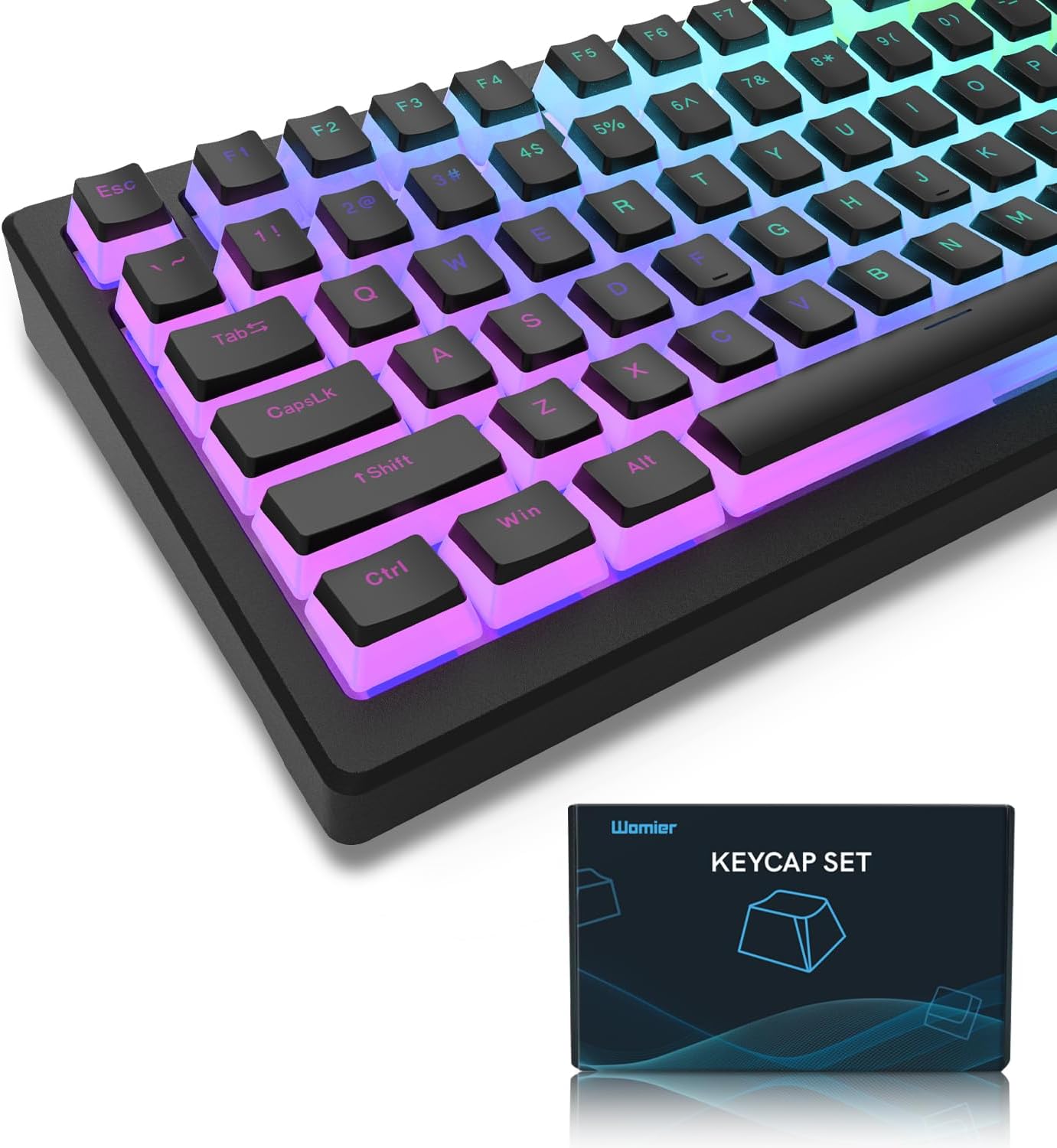 Womier Pudding Keycaps, PBT Shine Through Keycaps Black 164 Keys Set | Custom Key caps Set OEM Profile, Universal Compatiability Mechanical Keyboard Keycaps for 100%, 75%, 65%, 60% Keyboard-Black