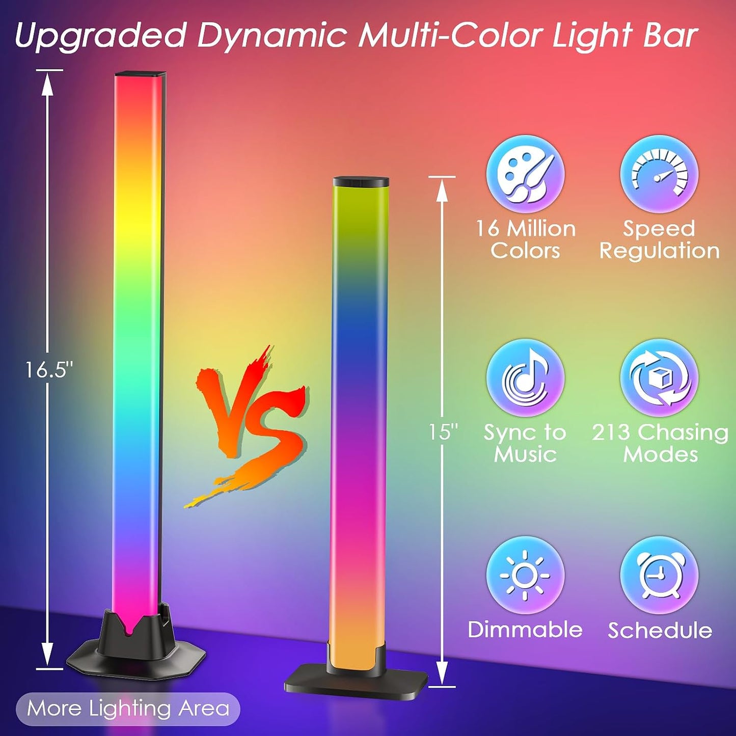 16.5" Smart Light Bar, RGB LED Light Bar for Room, 16 Million Colors Changing, 213 Preset & 8 Scene Modes, Dynamic Music Sync, 3 Control Modes, RGB & IC Ambient Backlight for TV, Gaming Room