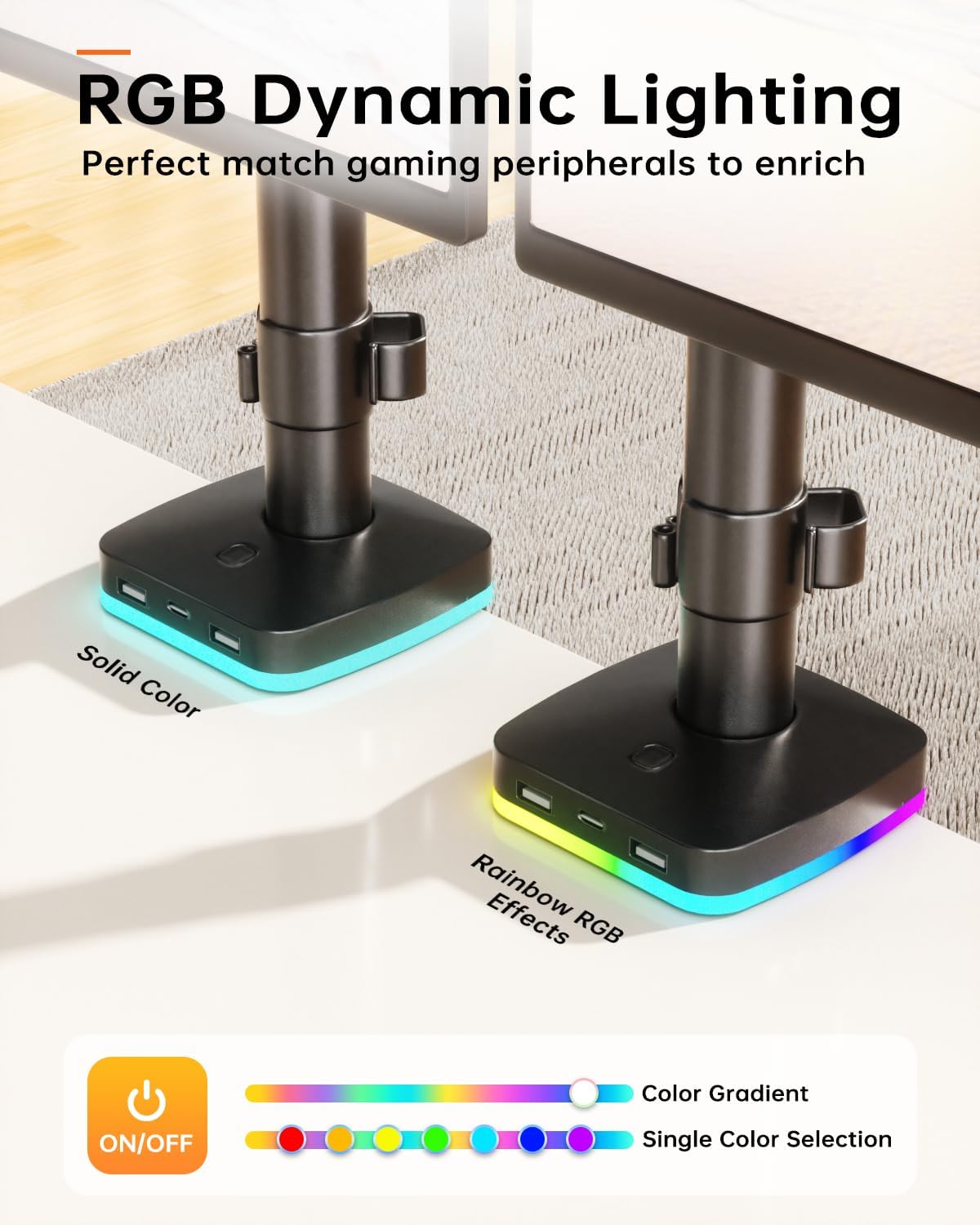 Afaloona RGB Dual Monitor Arm with USB Hub, Desk Mount for 13-27" Monitors