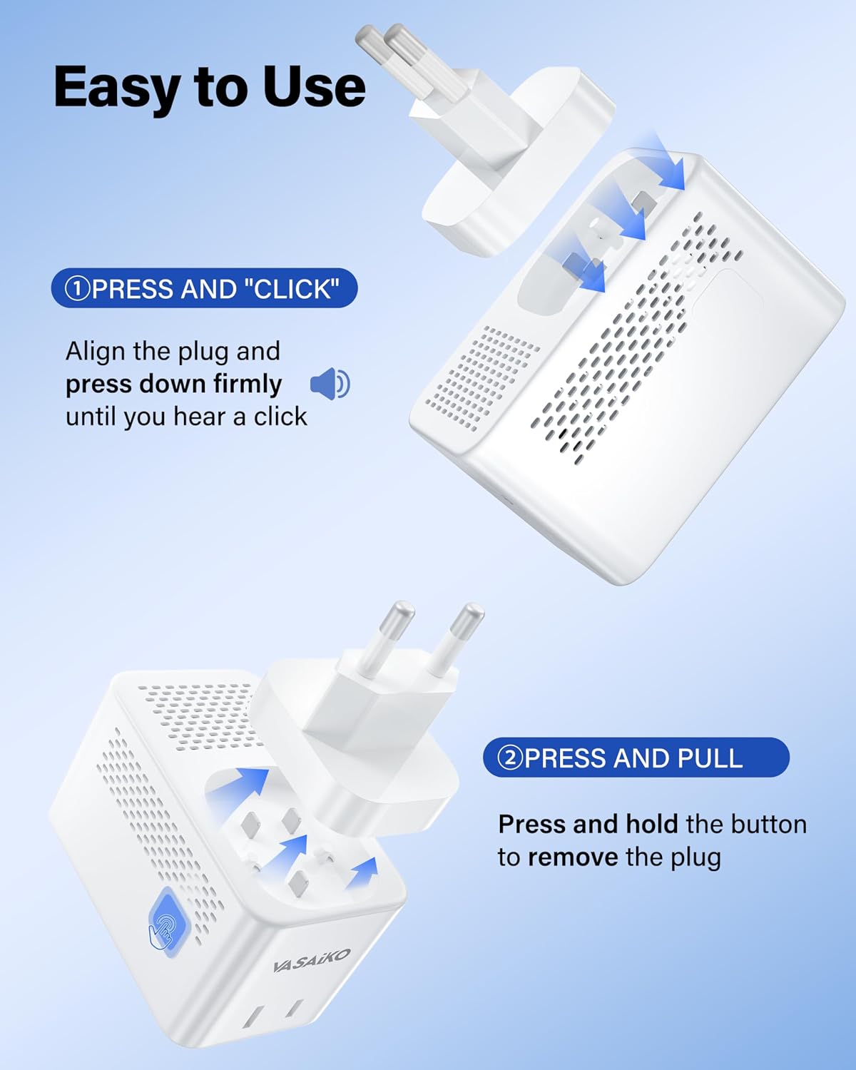 Voltage Converter US to Europe for Hair Dryers, 220V to 110V Voltage Converter for European Travel with 2 USB-A 2 USB-C Port & UK/AU/US/IT/European Travel Plug Adapters