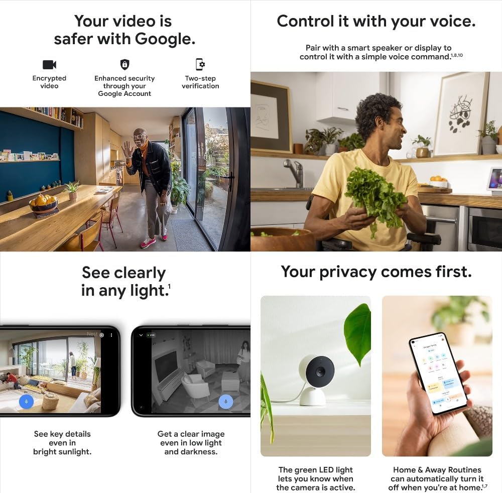 Google Indoor Nest Security Cam 1080p (Wired) - 2nd Generation - Non-Retail Packaging - Snow