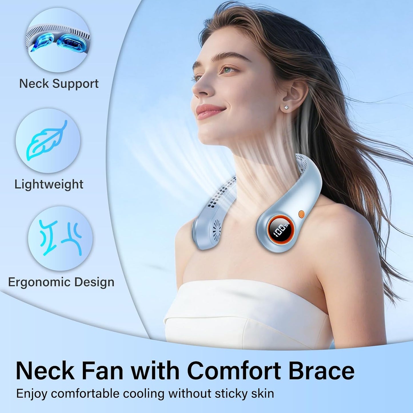Portable Neck Fan, Neck Fans That Blow Cold Air, 5000mAh 5 Speeds Bladeless Wearable Personal Fan, USB Rechargeable Battery Operated Cooling Neck Fan, Quiet Hands Free Fan for Travel