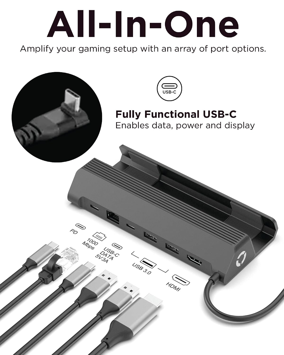 Legion Go USB-C Hub Dock for Legion Go – 6-in-1 Dock, Port Expansion, Charging, Video, Ethernet Support