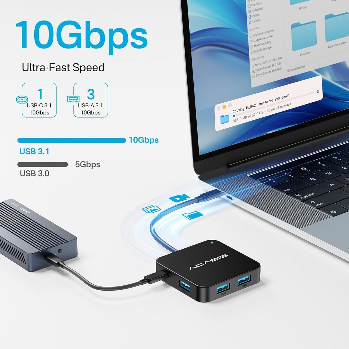 ACASIS USB C Hub 10Gbps, USB C to 4K 60Hz HDMI Adapter for Laptop/MacBook | 6-in-1 USBC Multiport Adapter with 100W Power Delivery, HDMI to USB C Adapter for Dell, Lenovo, Surface, iPad