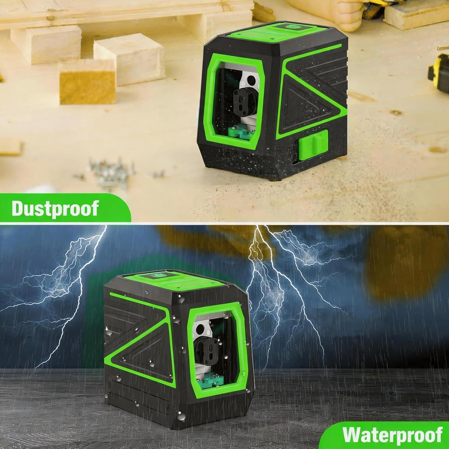 Laser Level with Tripod, 100Ft Green Cross Line Rotary Laser Tool | Rotatable 360 Degree, Manual Self leveling and Pulse Mode,IP54 Waterproof & Battery for Indoor/Outdoor Use