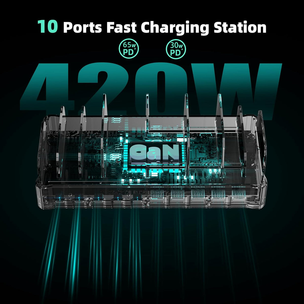 Zobirez 420W 10-Port Fast USB Charging Station for Multiple Devices, Black