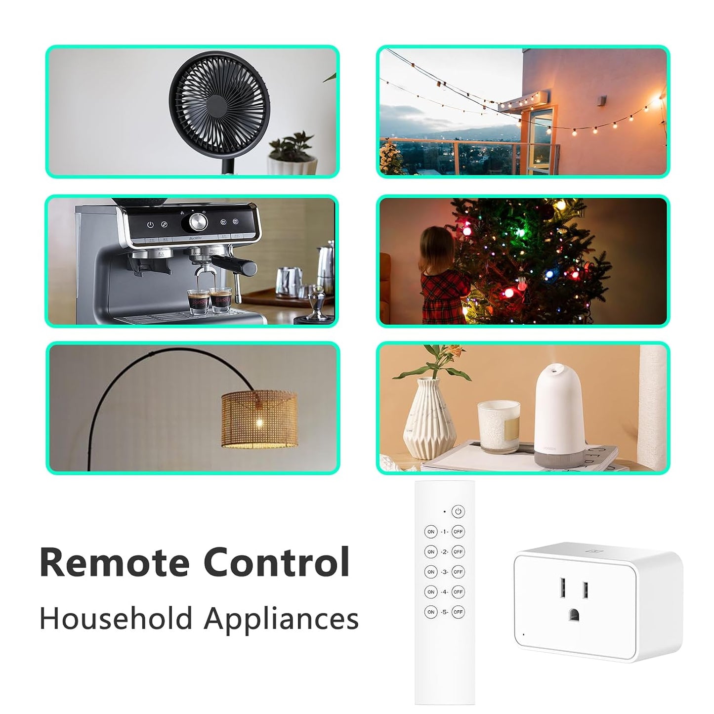 G-Homa Remote Control Outlet, Wireless Electrical Outlets Switch Plug for Household Appliances, Christmas Lights, 100FT Long Range, Learning Code, 1875W/15A, FCC & ETL Listed (5 Sockets+2 Remotes)