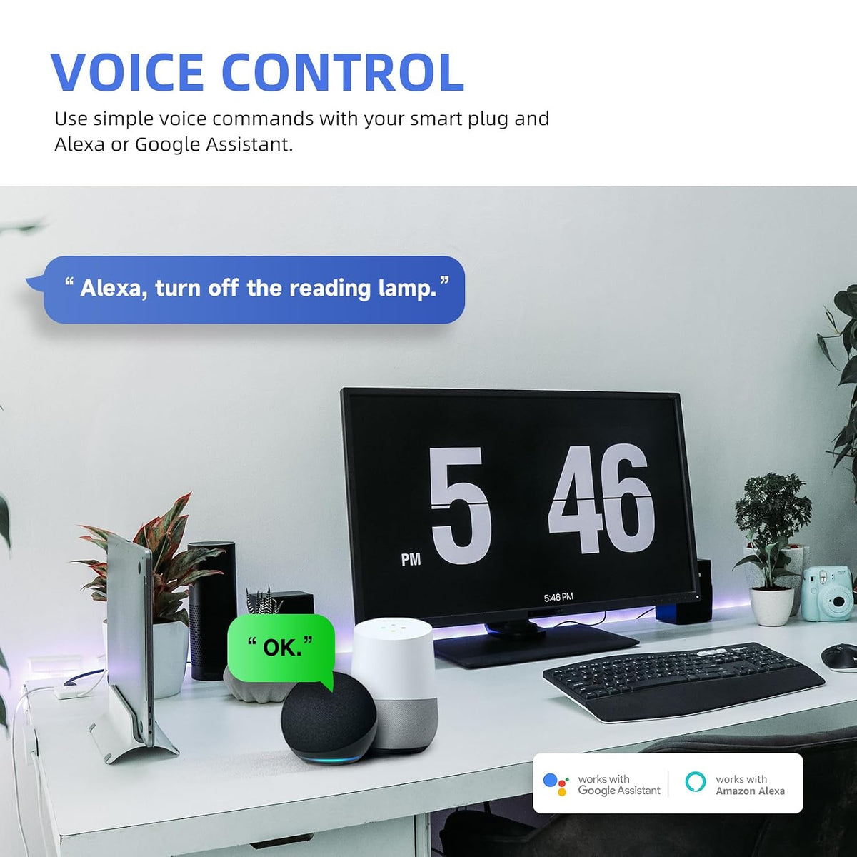 Mini Smart Plug, Alexa & Google Assistant, 15A 2.4G WiFi, ETL&FCC, 2 Pack