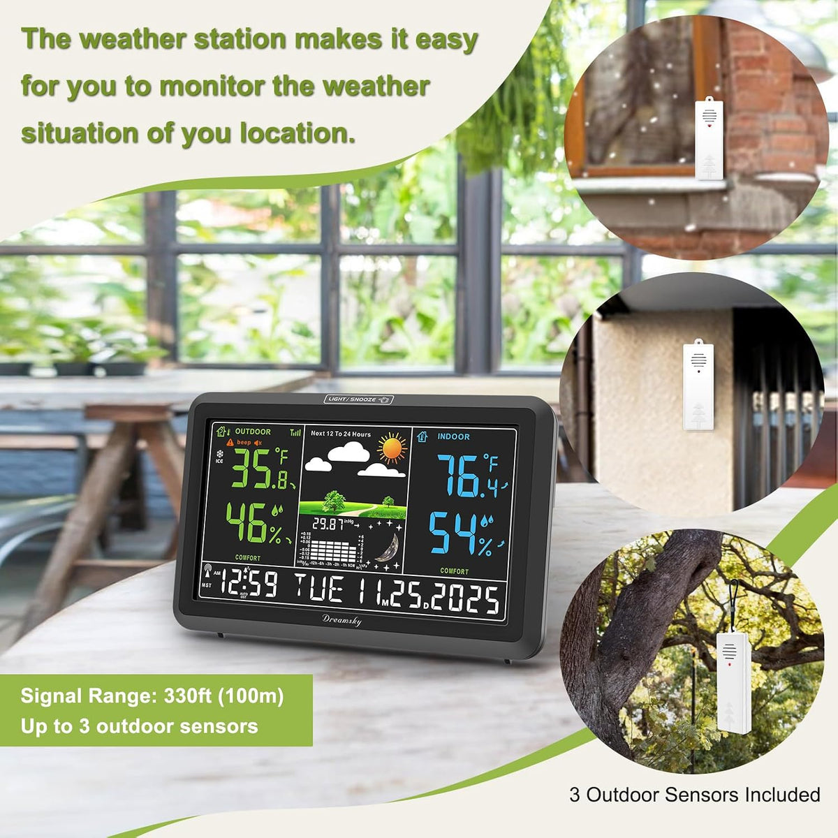 DreamSky Weather Station Indoor Outdoor Thermometer Wireless, Atomic Clock