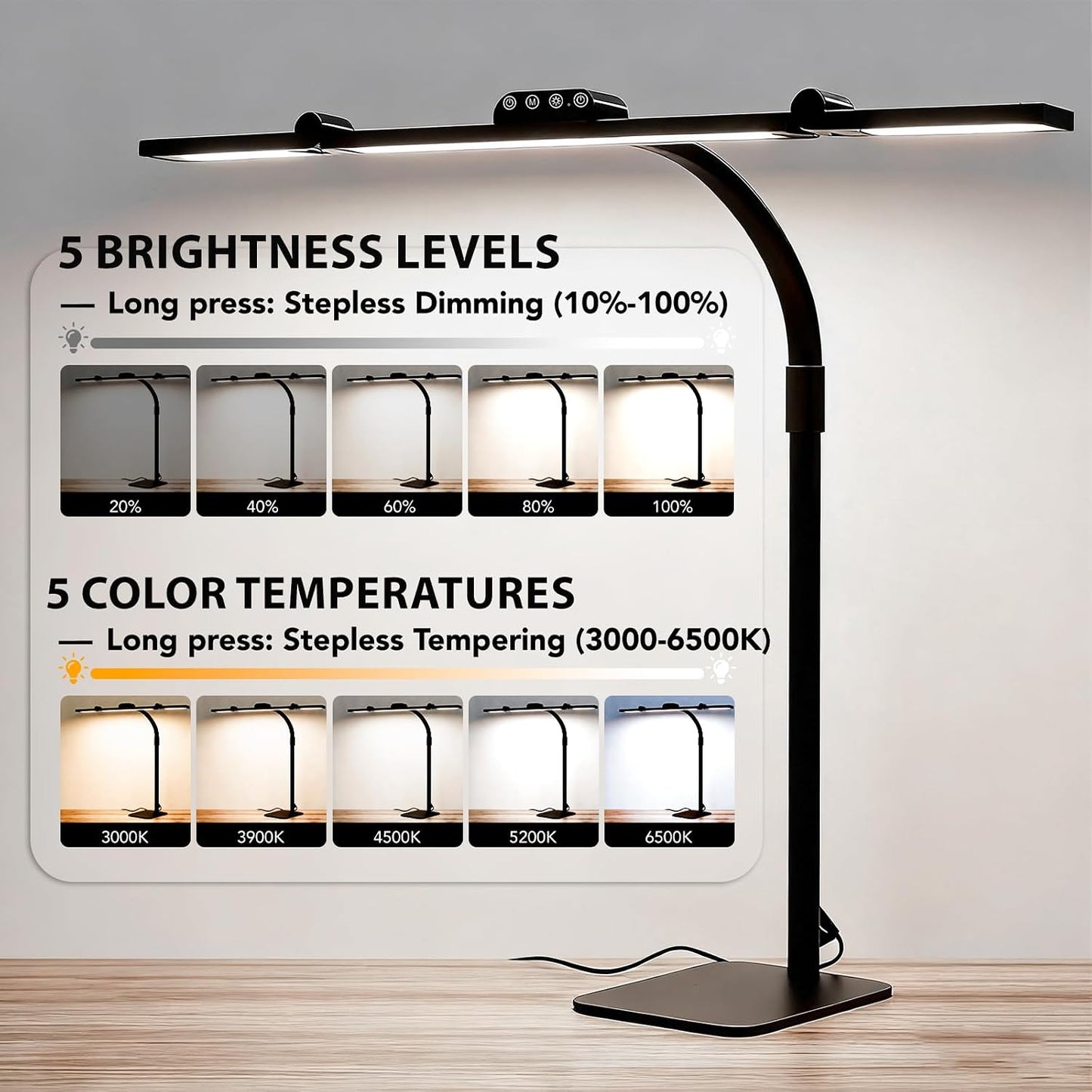LED Desk Lamp for Home Office with Base, 28.2" Adjustable Gooseneck Swing Arm Ultra Bright Desk Light, Dimmable Architect Table lamp for Desktop Computer Light, Reading, Study, Workbench