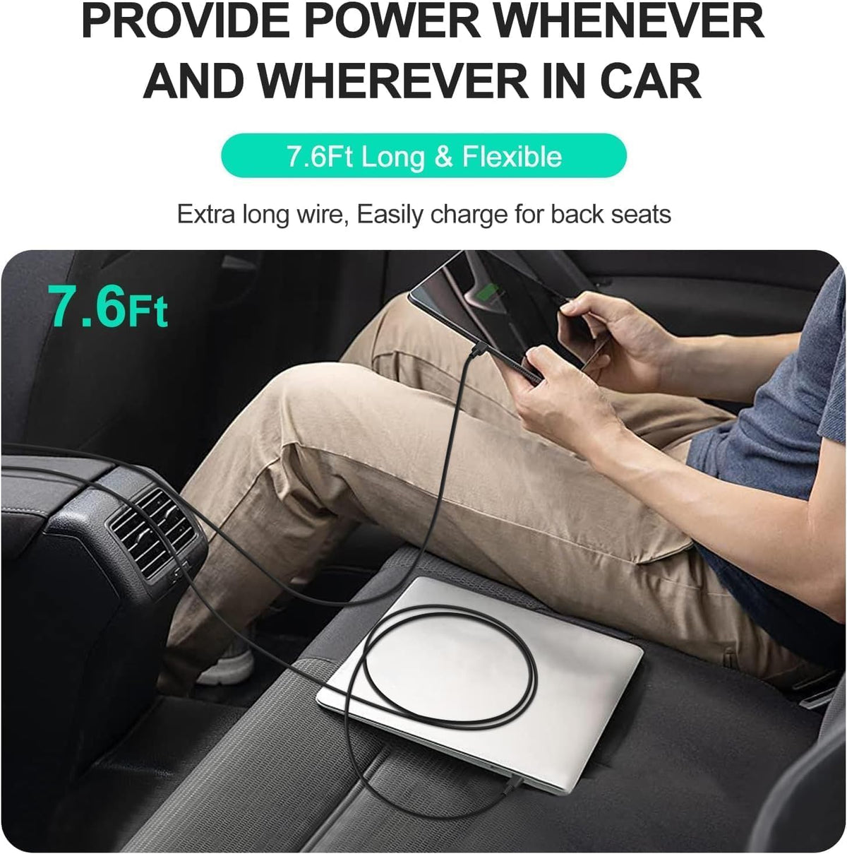 100W Laptop Car Charger USB C Car Charger for Dell Latitude/Precision/XPS, Compatible MacBook Pro/Air,HP Spectre/Elitebook,Samsung Galaxy,Asus,acer,Lenovo ThinkPad/Yoga/Idea Car Laptop Charger