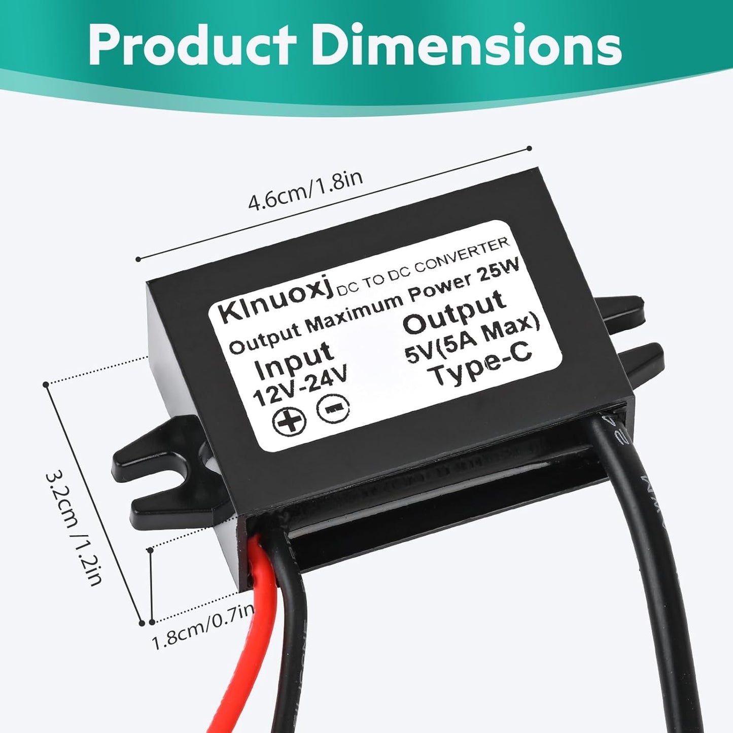 DC 12V/24V to 5V USB C Step Down Converter Type-C Interface 5A 25W Waterproof Buck Module Power Adapter Compatible with Raspberry Pi 4, Cell Phones 2-Pack