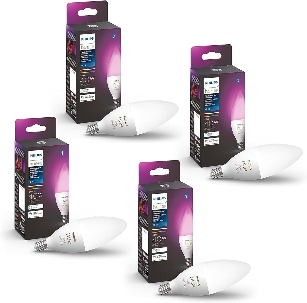 Philips Hue 40W B39 Candle-Shaped LED Bulb - White Ambiance- 1 Pack - 450LM - E12 - Indoor - Control with Hue App - Works with Alexa and Google Assistant