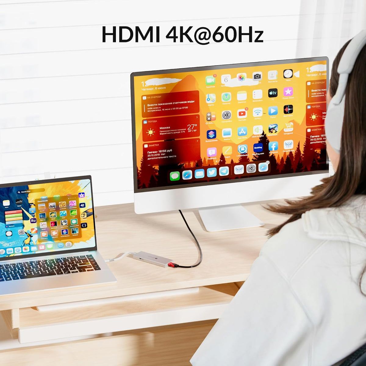 Keychron USB Hub, 6in1 USB C to 4K@60Hz HDMI, 10Gbps USB,100W PD Charging