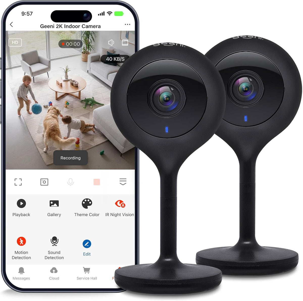 Geeni Look 2K 4MP Smart Indoor Security Camera, 1440p Ultra HD, 2-Pack