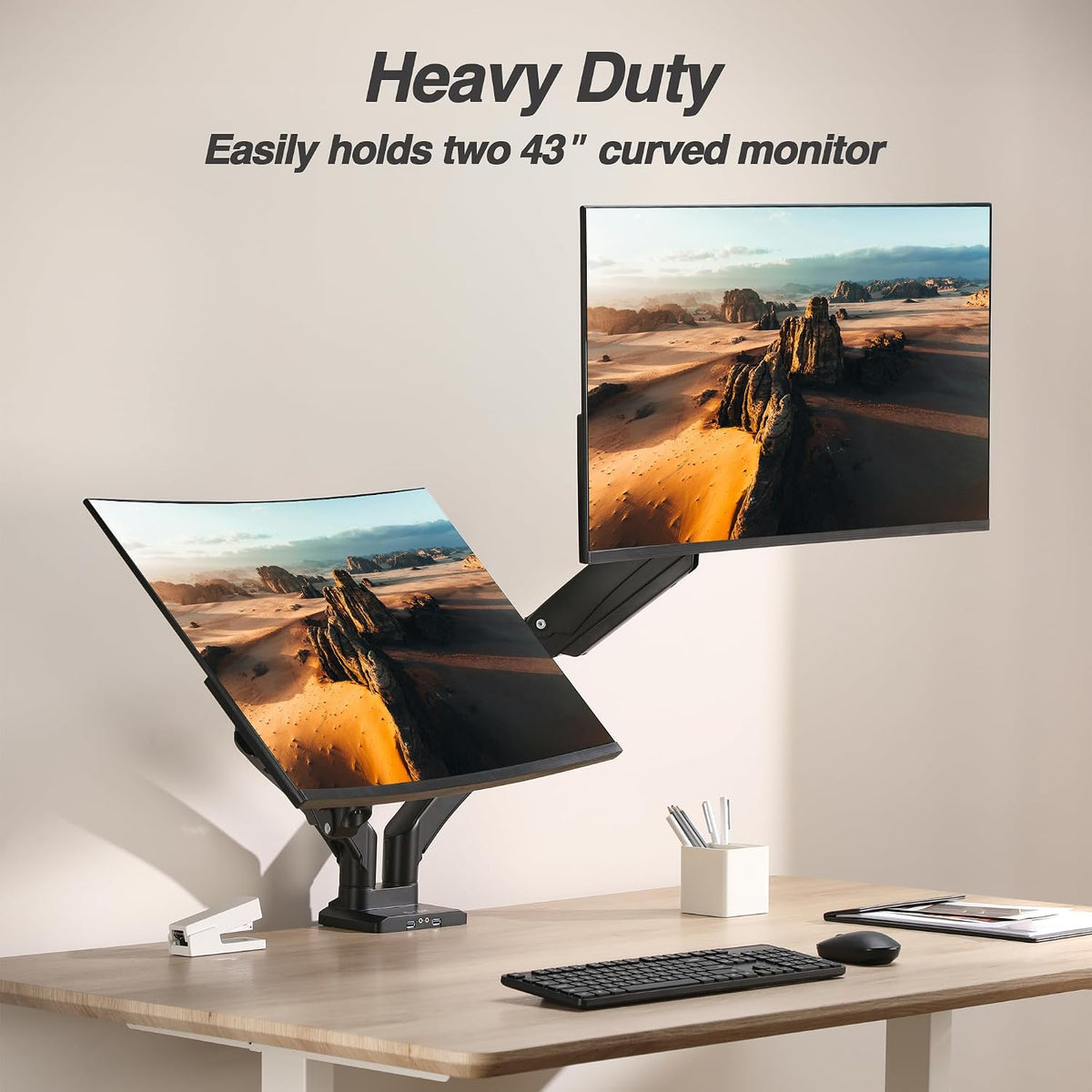 AVLT Dual Monitor Arm Desk Mount for 13-43" Screens, Heavy Duty - Black