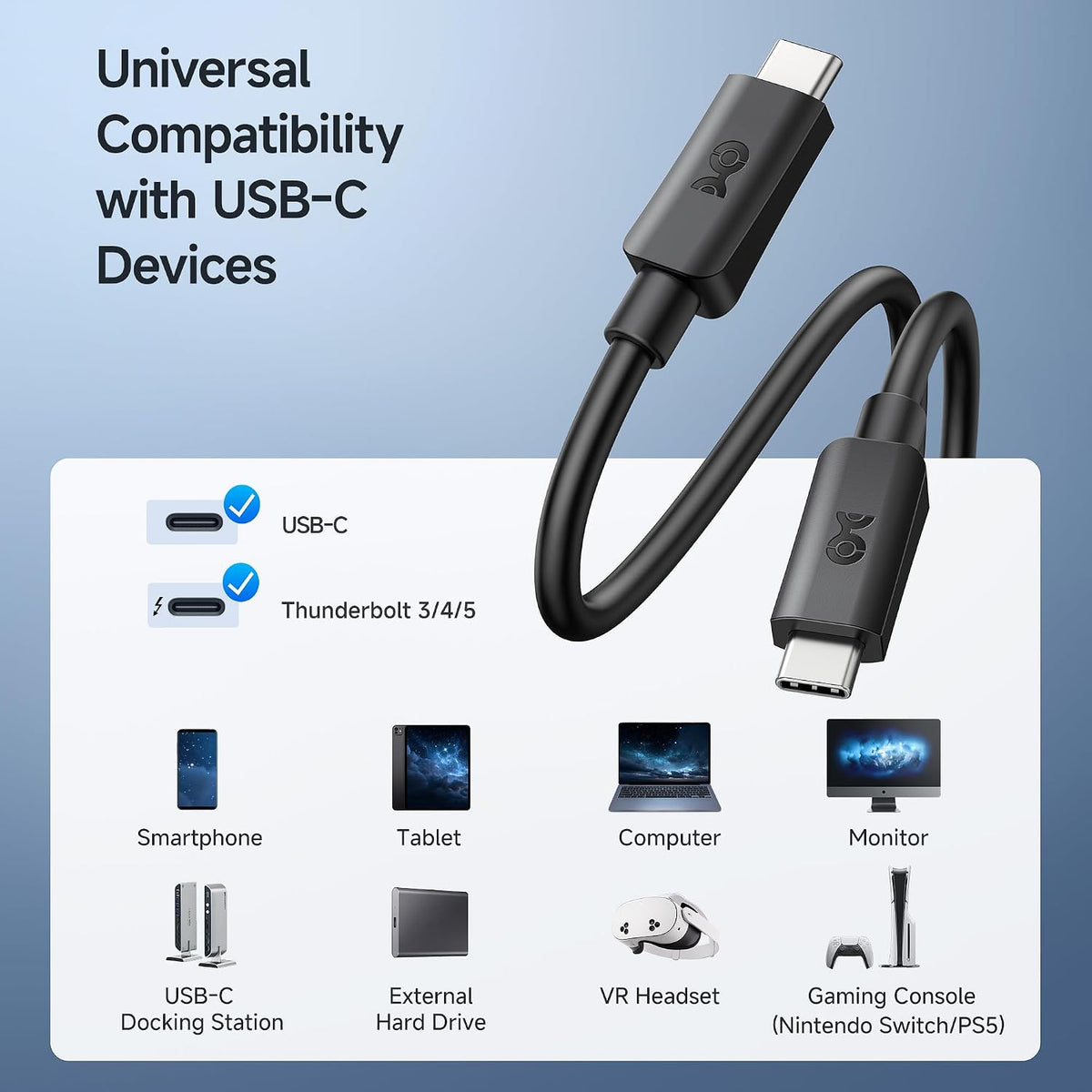 Cable Matters 20Gbps USB C to USB C Monitor Cable, 6ft / 1.8m | [8K@30Hz / 4K@120Hz Video, 240W Charging, 20Gbps Data Transfer] Works with CarPlay and Android Auto