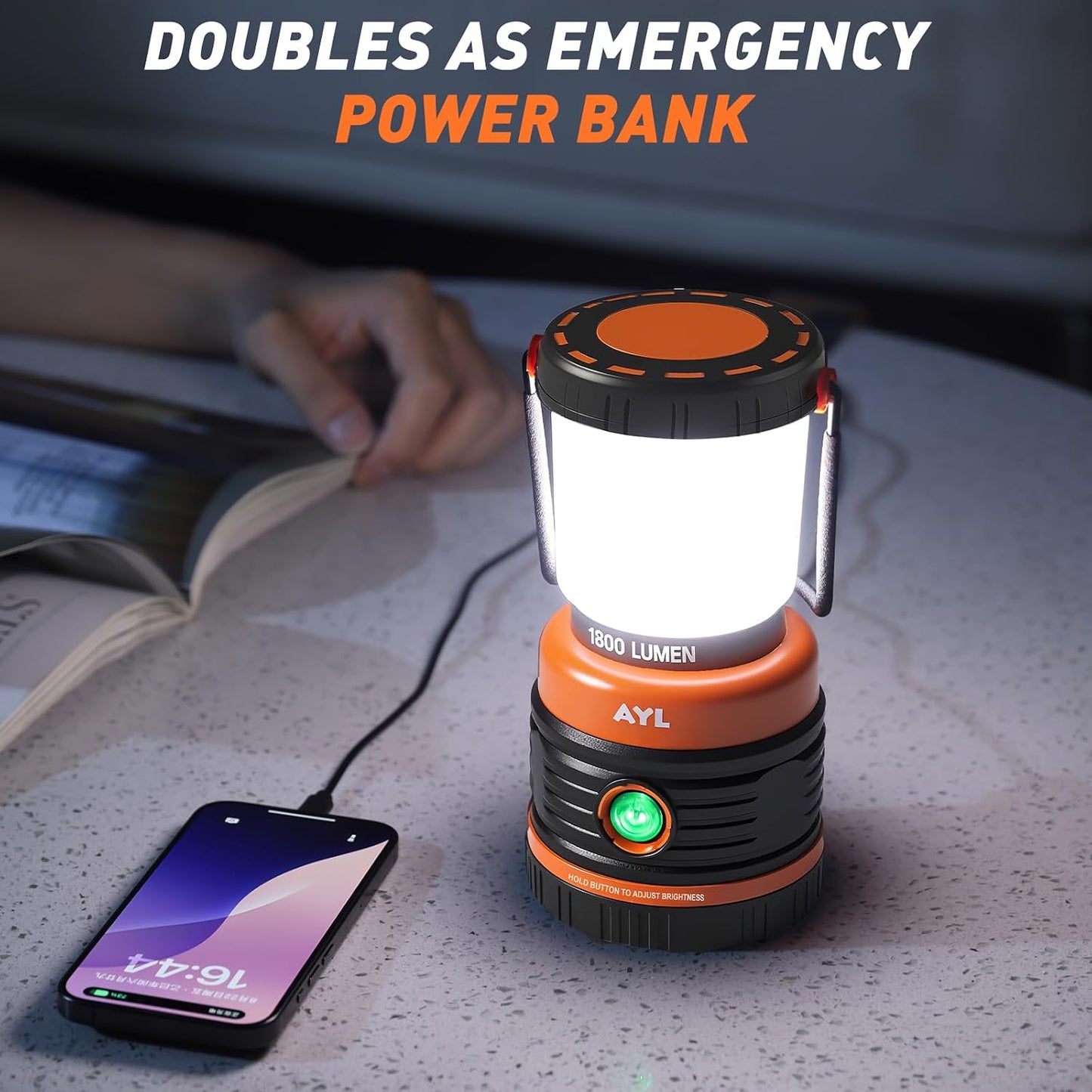 LED Camping Lantern Rechargeable, 1800LM, 4 Light Modes, 4400mAh Power Bank, IP44 Waterproof, Perfect Lantern Flashlight for Hurricane, Emergency, Power Outages, Home and More, with USB Cable (2 Pack)