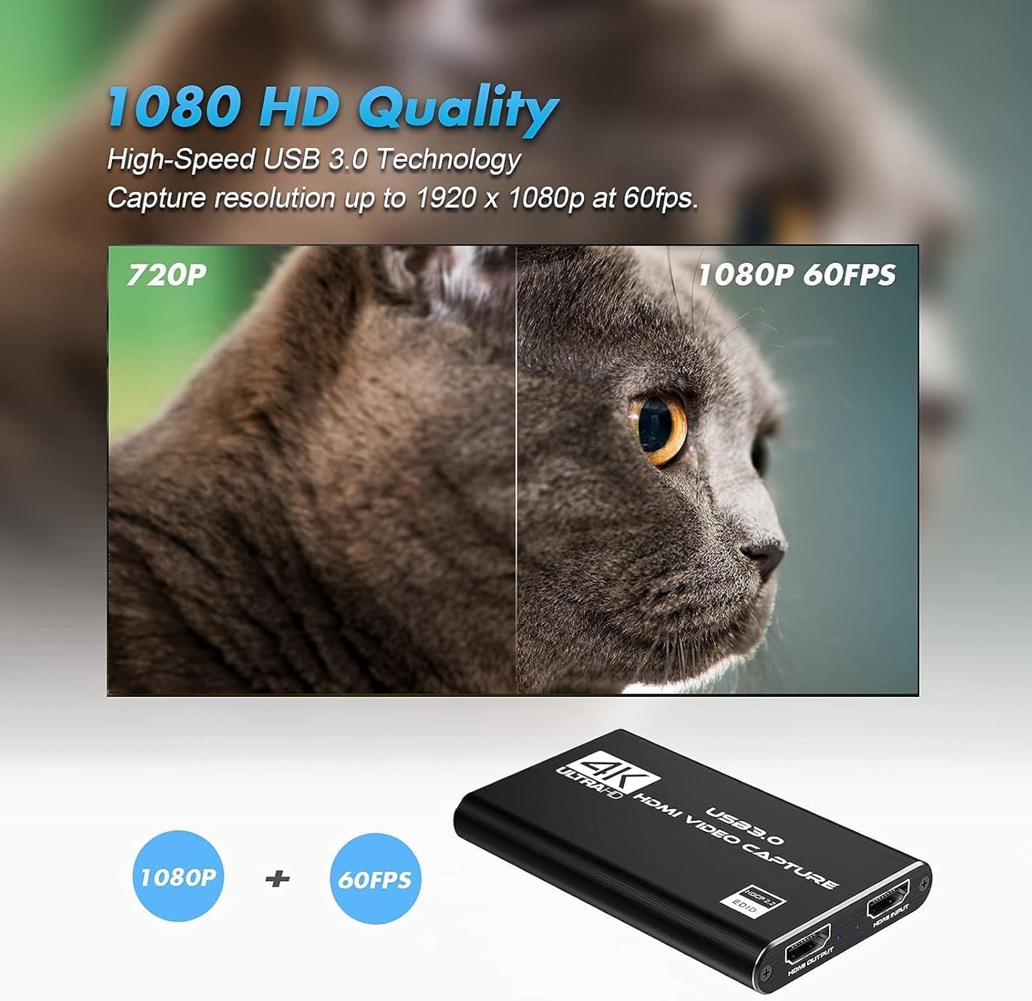Video Capture Card, 4K HDMI Video Capture, USB 3.0 Game Capture Card, Video Capture Device Full HD 1080p 60FPS for Live Streaming, Work with PS4/PS5/Xbox/PC/Mac Linux Android Windows 10/11