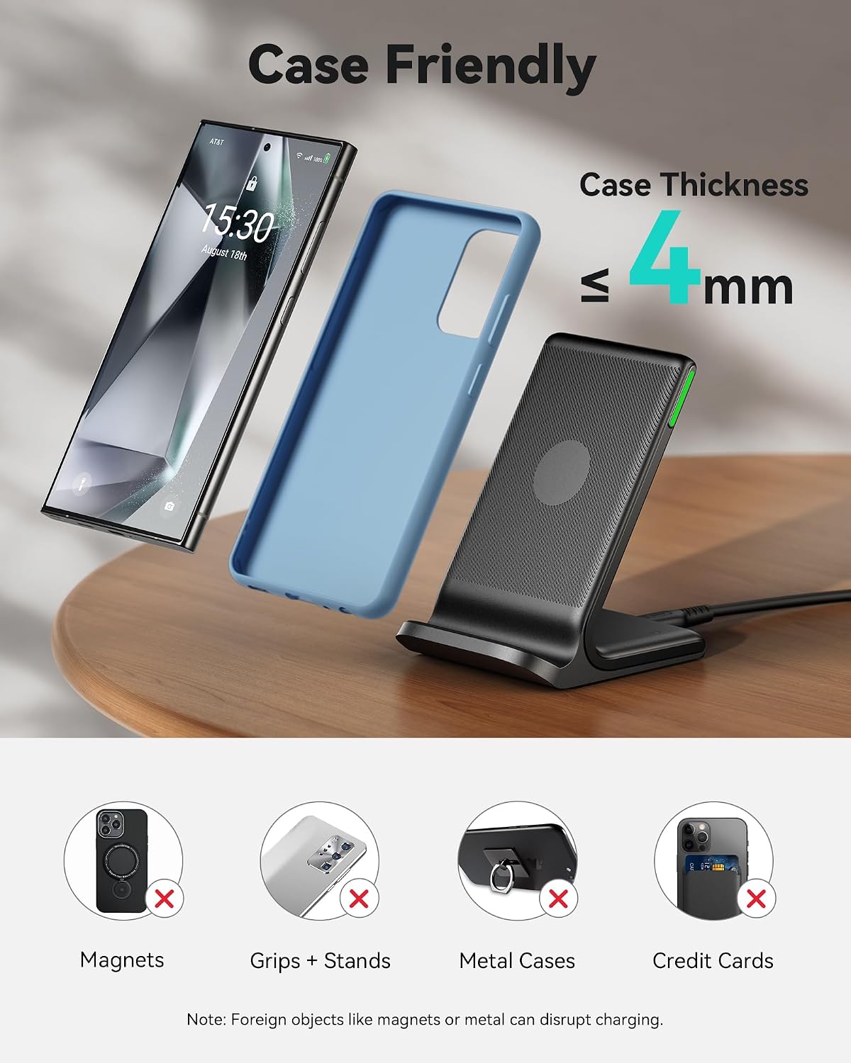 INIU Wireless Charger, 15W Fast Wireless Charging Phone Station with LED | Sleep-Friendly Adaptive Light, Exclusive Temp°Guard, Wireless Charging Station for iPhone 17 16 Pro Max, Samsung S25 S24 etc