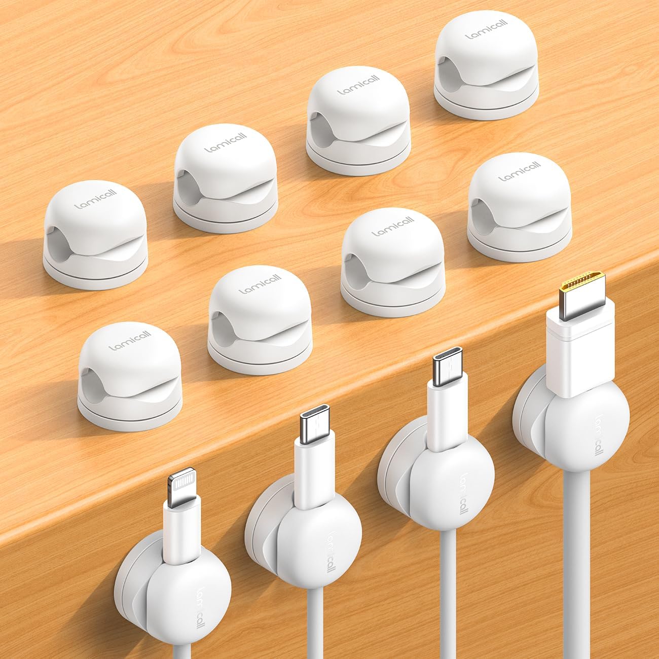 Lamicall 6 Pack Rotatable Cord Organizer, [1s Lock] Spring Cable Clips | Phone Charger Holder Cable Management for Desk Nightstand Wall, Office Home Dorm Room Apartment Organizer Accessories