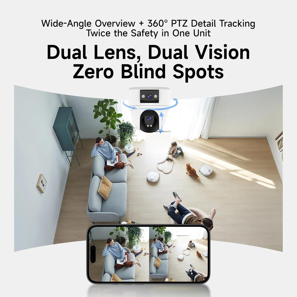 VSTARCAM 6MP Dual Lens Indoor Security Camera Wireless, 2.4G/5G WiFi Dual-Band with 360° PTZ & AI Auto Tracking, Color Night Vision, Two-Way Audio, Baby Monitor Pet Camera for 24/7 Home Security