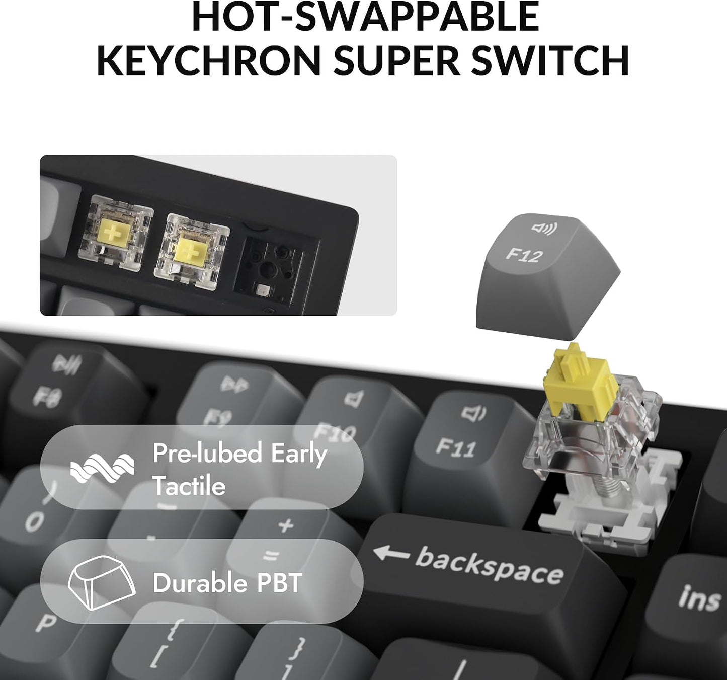 Keychron K10 Max QMK Wireless Custom Mechanical Full-Size Keyboard | 2.4 GHz Wireless & Bluetooth with Hot-swappable Apex Banana Switch Compatible with Mac Windows Linux - Black