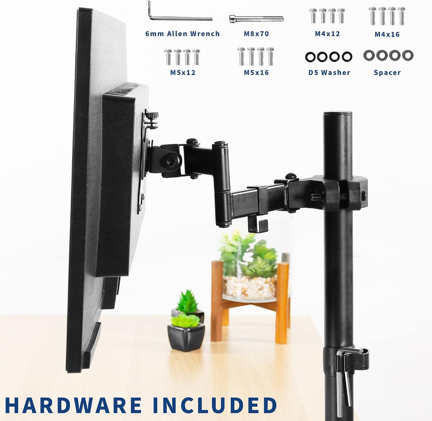 VIVO Black Pole Mount Monitor Arm for 17 to 32 in Screen, MOUNT-POLE01A | Universal, Heavy Duty Steel Design, Full Motion VESA Monitor Arm, Removable 75mm and 100mm VESA Plate