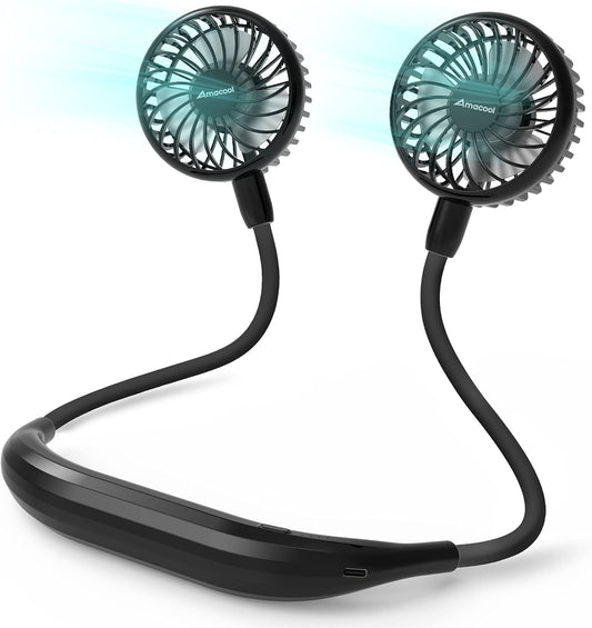 AMACOOL Portable Neck Fan, Lightweight Wearable with Hands-Free Comfort | 360° Adjustable Personal Fan with Ultra Quiet & Strong Wind, Gifts for Men Women Hot Flashes Cruise Travel Outdoor Sports