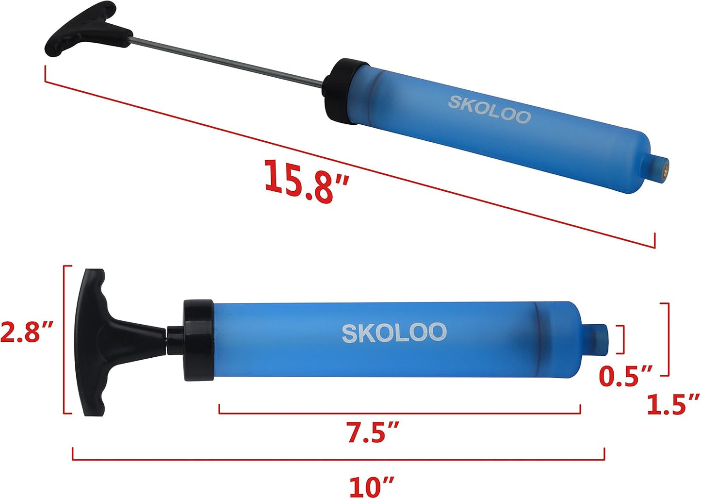SKOLOO 10" Portable Hand Air Ball Pump Inflator Kit with Needle, Nozzle, Extension Hose for Soccer Basketball Football Volleyball Water Polo Rugby Exercise Sports Ball Balloon Swim Inflatables