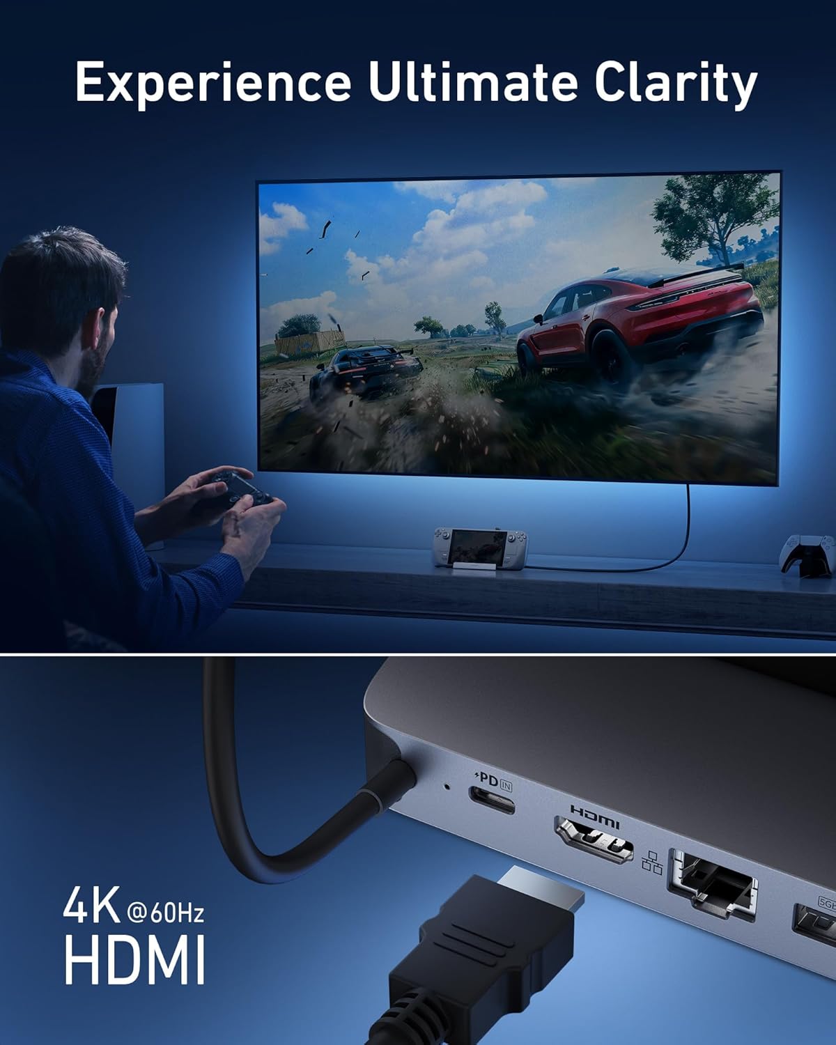 Anker Steam Deck Dock, 6-in-1 4K@60Hz HDMI Docking Station for Steam Deck | 4K HDMI, 1Gbps Ethernet, 2 USB-A, USB-C Port, Fast Charging, for Steam Deck (OLED)/ROG Ally/Legion Go (Not for Rog Ally X)