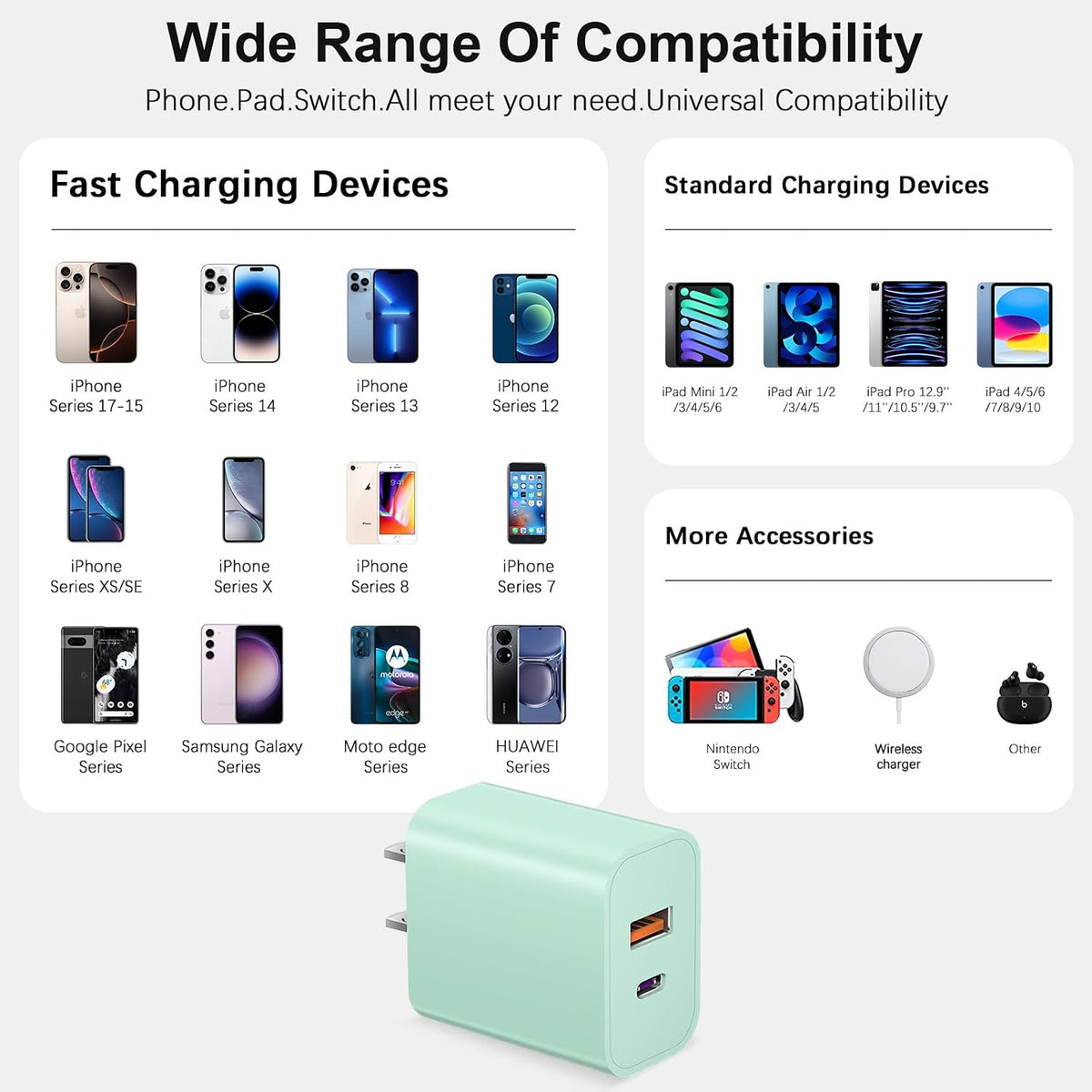 iPhone 17 16 15 Charger Fast Charging USB C Charger Block Type C Chargers Charging Block with 3 Pack 10FT Cable for iPhone 17/17 Plus/17 Pro Max/16/16 Plus/16 Pro Max/15 Pro Max/iPad Pro(Green)