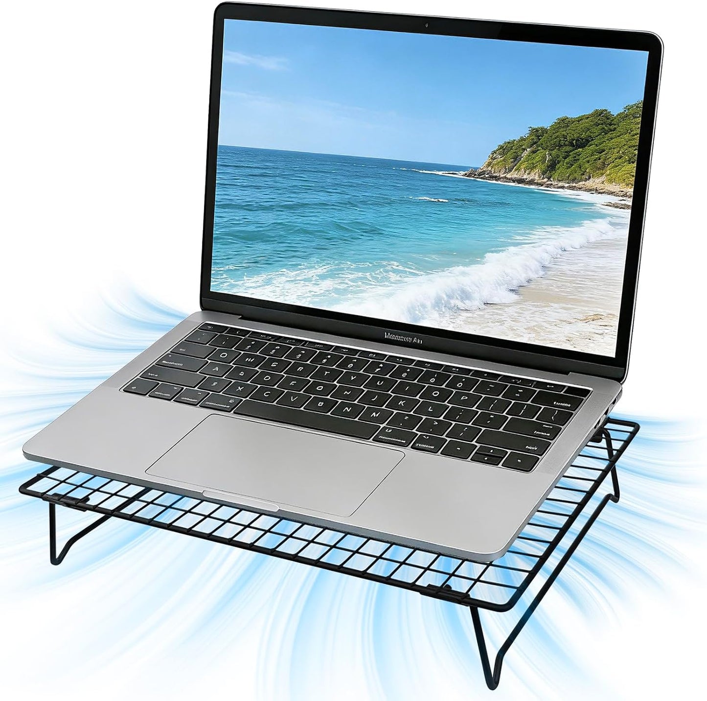 Laptop Cooling Pad Stand with Cooling Mesh, Height Adjustable Metal Laptop Stand for Desk，Ergonomic Notebook Riser Fits Most 10-16 Inch Laptops