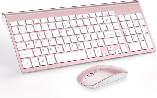 Wireless Keyboard and Mouse Ultra Slim Combo, TopMate - Rose Gold White