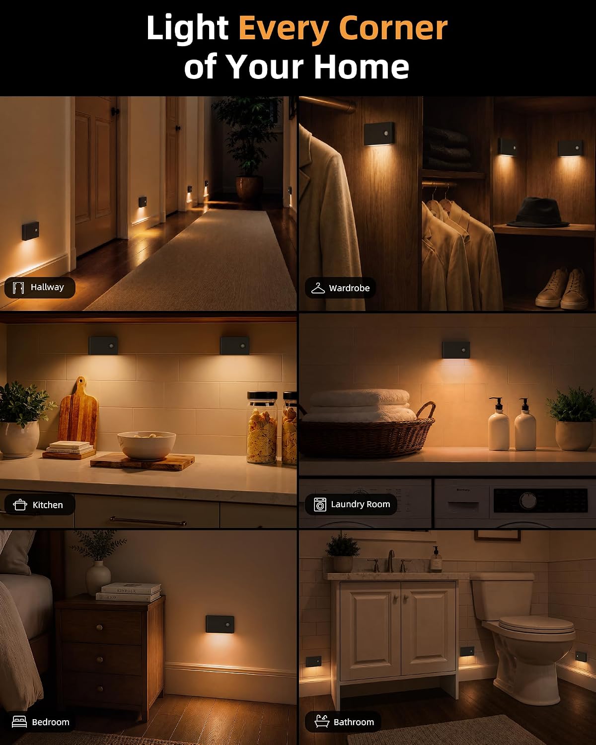 EZVALO 3 Pack Motion Sensor Night Lights, Sync LED Stair Lights Indoor, 1500mAh Rechargeable, Magnetic & Dimmable, 3000K Soft White, Portable Nightlight for Hallway, Stairs, Bathroom, Bedroom (Black)