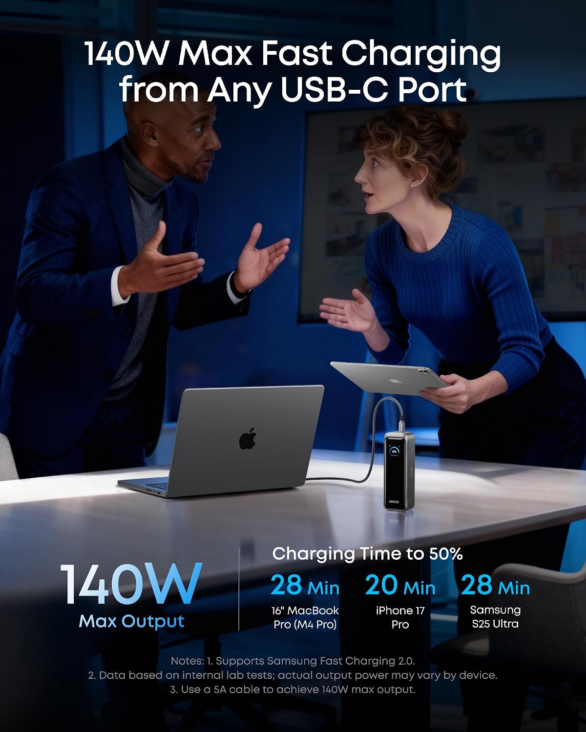 Anker Prime Power Bank, 20,100mAh 3-Port Portable Charger | 220W Max Output, Two-Way Charging, TSA-Approved, App Control, for MacBook, iPhone 17 / 16 Series (Base Not Included)