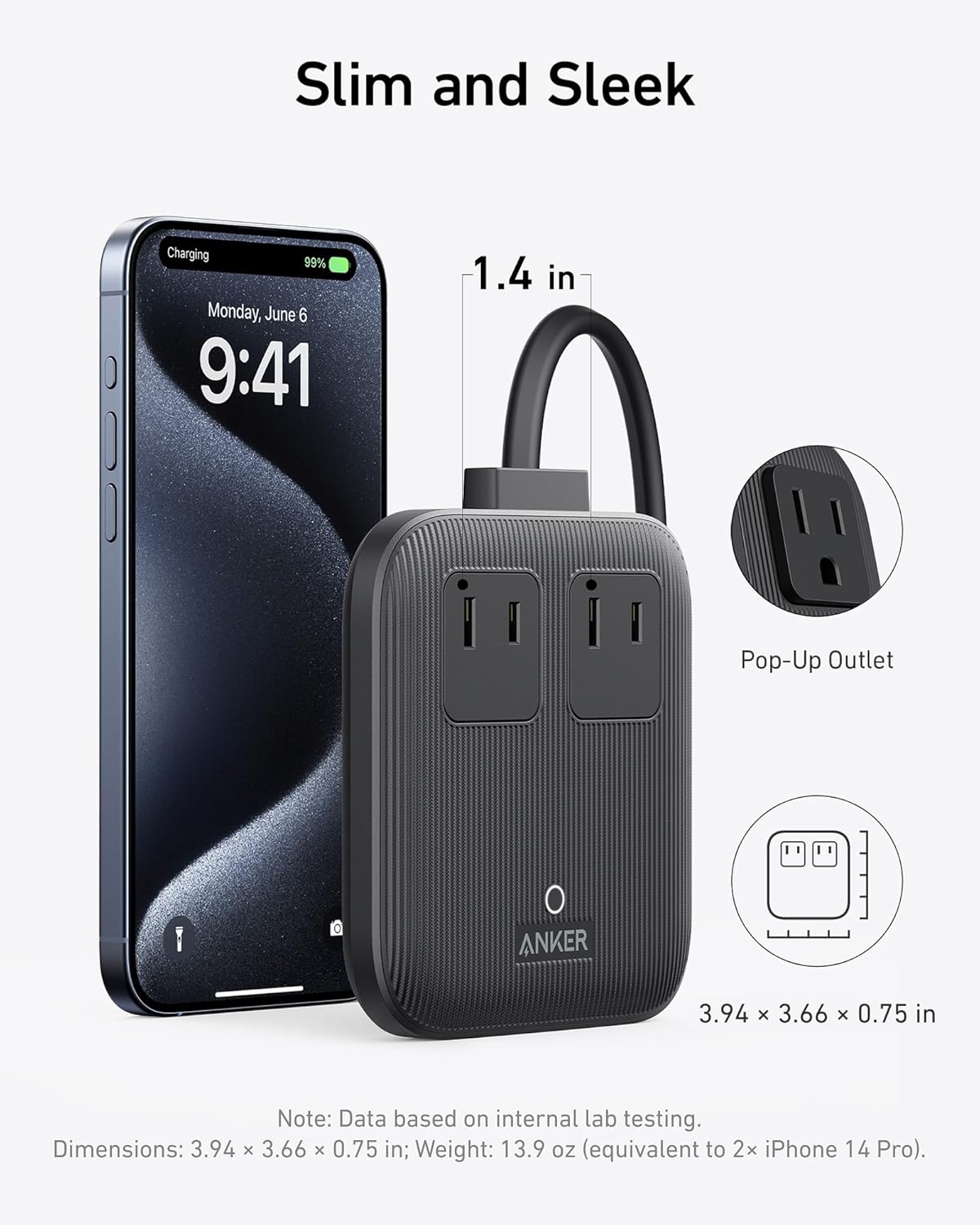 Anker Travel Power Strip, Anker Nano 67W Max 6-in-1 USB C Charger, 2 USB C | 2 AC, 2 USB A, 5ft Thin Undetachable Flat Plug Extension Cord with Multiple Outlets, Travel Essentials, Cruise Essentials