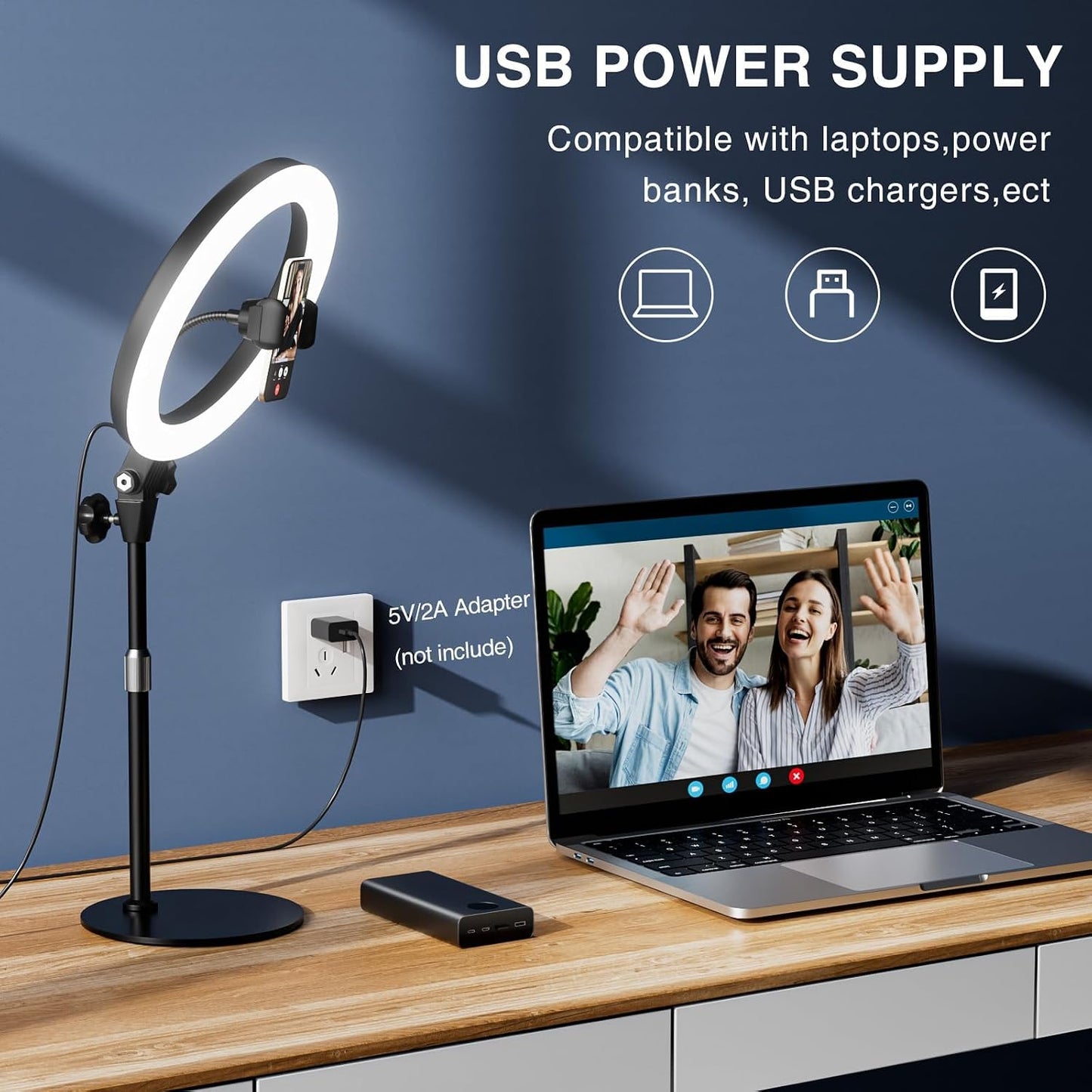 Desk Ring Light with Stand for Computer, Desk Light for Video Recording | 10.5" Video Conference Lighting, Adjustable Circle Light with Phone Holder for Zoom Meeting Video Call Podcast Stream Webcam
