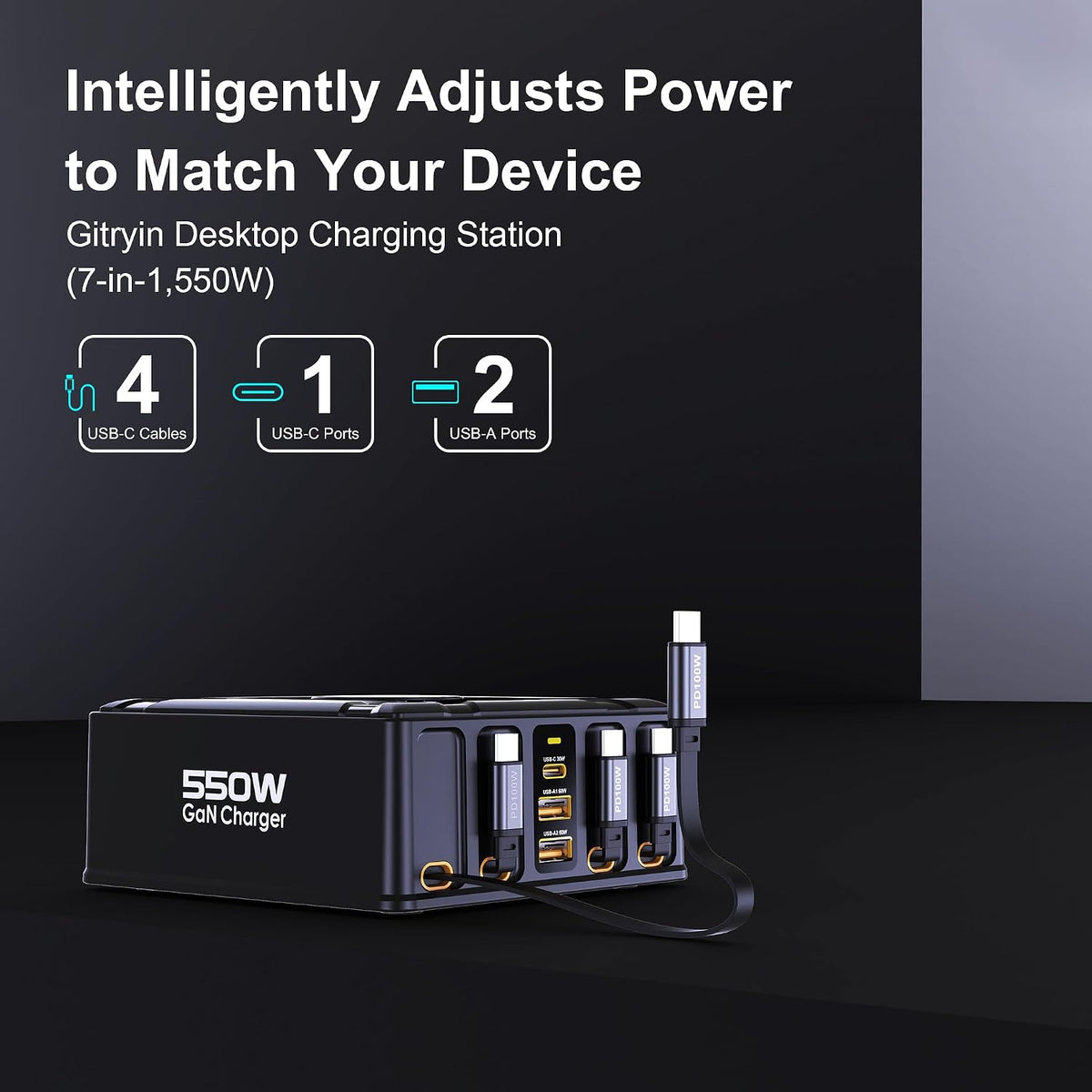 550W Retractable Charger for USB C GaN Multiple Devices