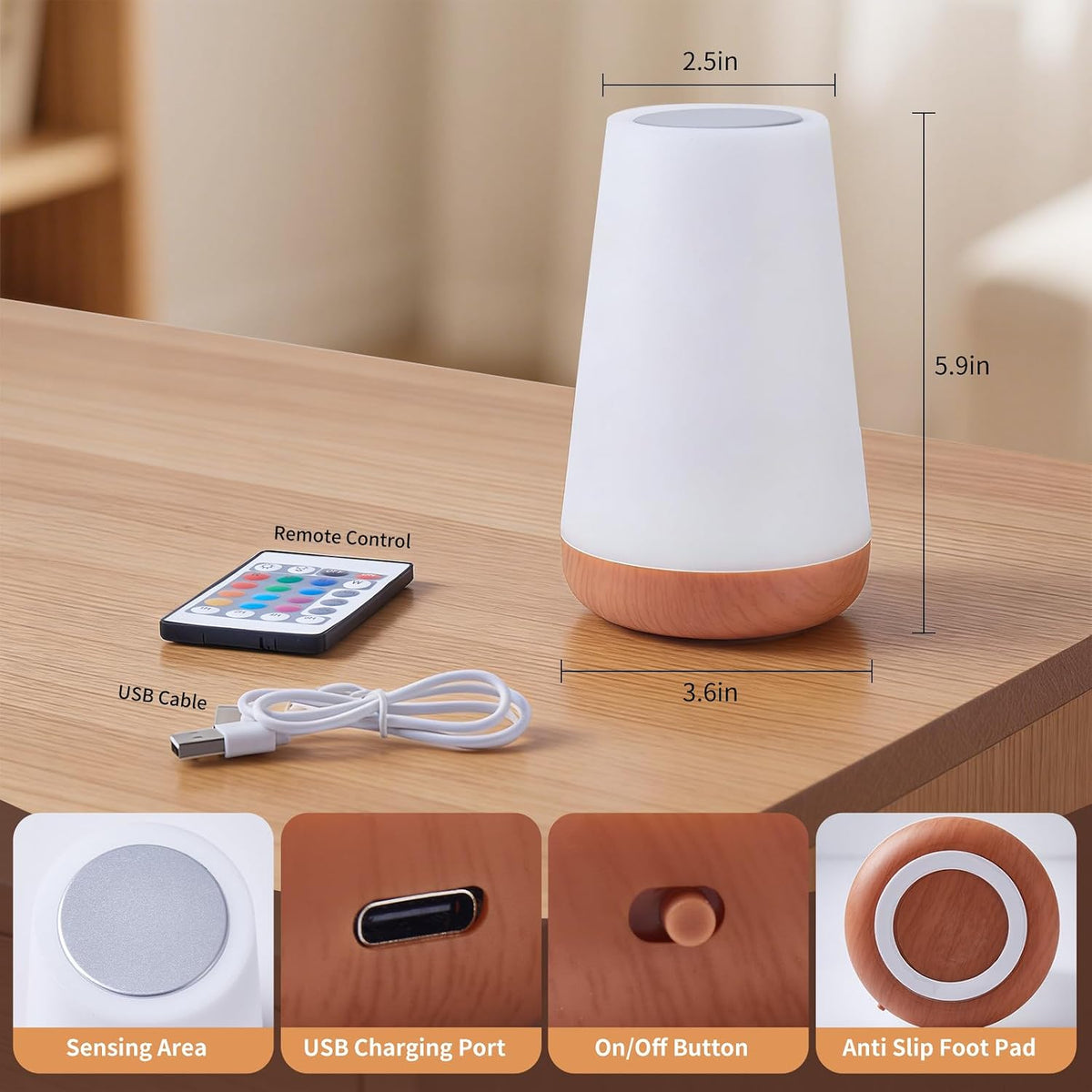 Table Lamp, Touch Bedside Night Light, Remote Control Dimmable Desk Lamp