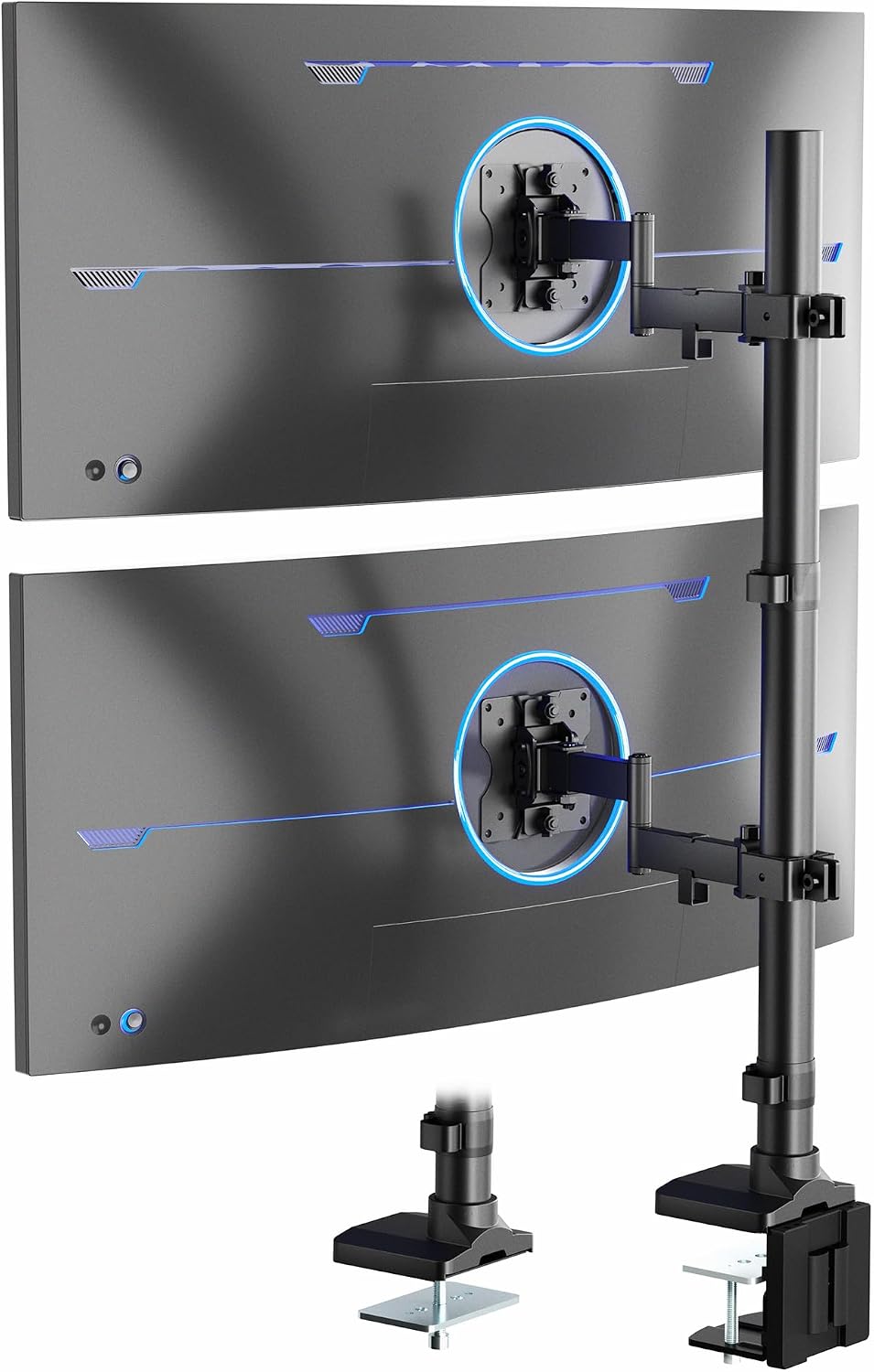 VIVO Dual Vertically Stacked Ultra-Wide Monitor Desk Mount with Extension Arms, Extra Tall Heavy Duty Adjustable Stand for 2 Ultrawide Screens up to 43 inches, 50 lbs Capacity, Black, STAND-V202T